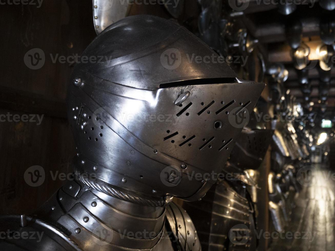 many medieval iron metal armor photo