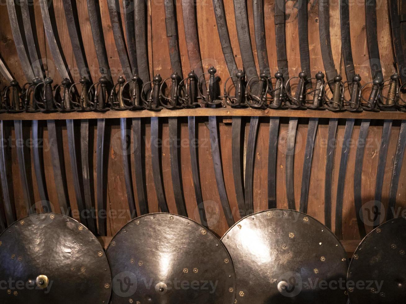 many medieval iron metal armor photo