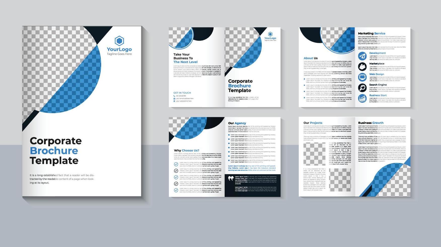 Modern brochure design, Business 8 page brochure template, Corporate brochure design, Company profile, Pro Vector