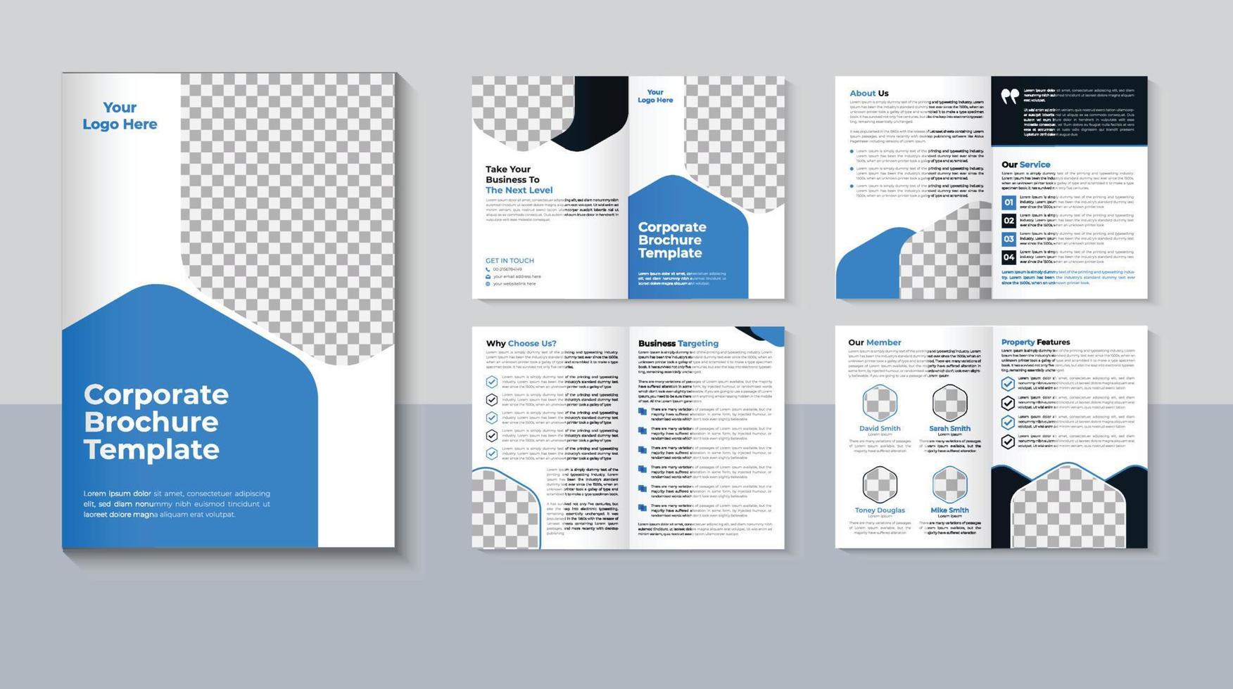 plantilla de folleto empresarial de 8 páginas, diseño de folleto corporativo, folleto de perfil de empresa, vector profesional