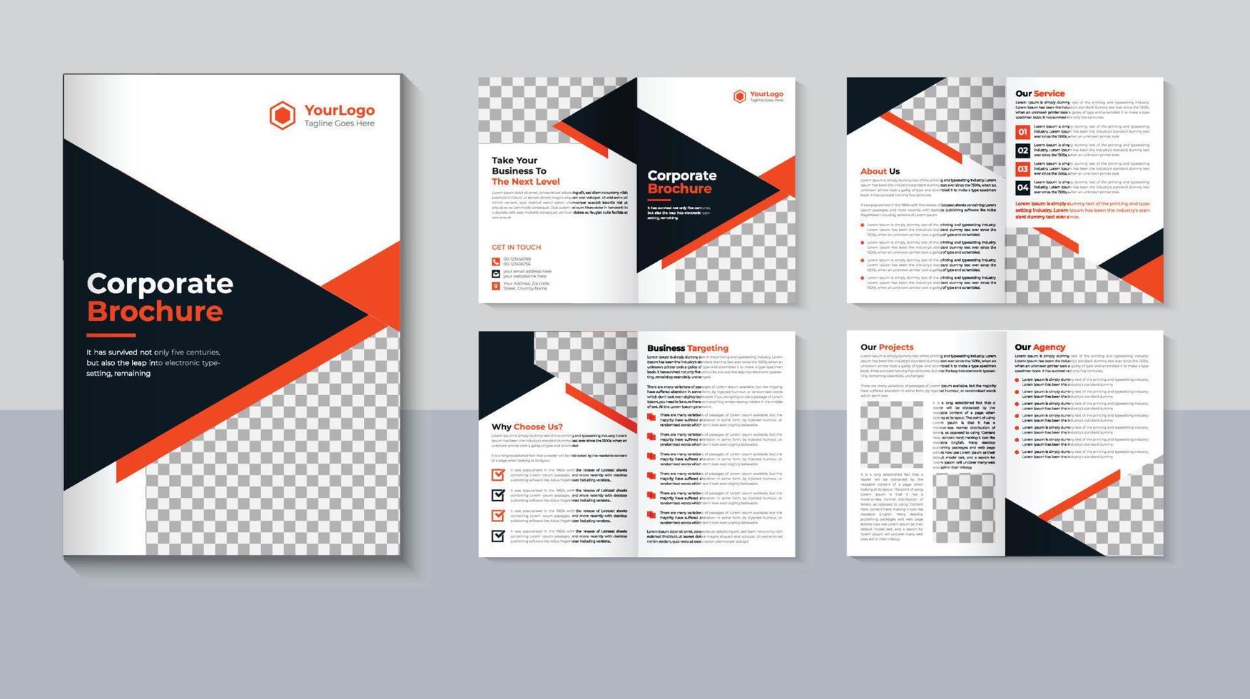 Corporate brochure design, Company profile brochure design, Business 8 page brochure template, Professional, Flyer, layout, Pro Vector