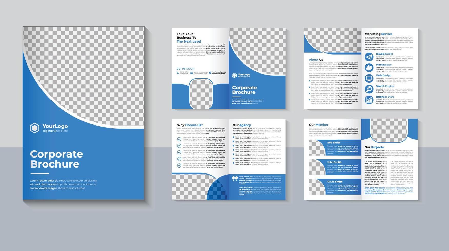 diseño de folleto de perfil de empresa, plantilla de folleto comercial de 8 páginas, diseño de folleto corporativo, vector profesional