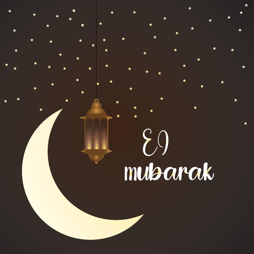 vector eid mubarak festival luna creciente dorada y fondo de linternas