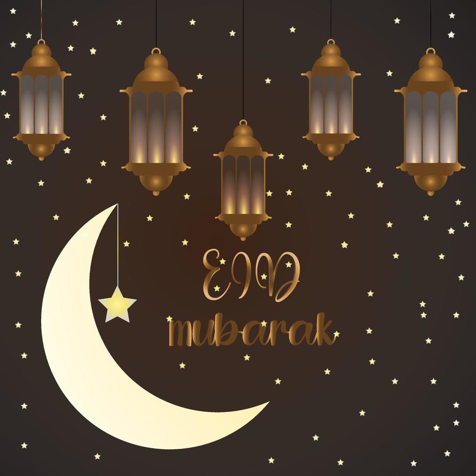 vector eid mubarak festival golden crescent moon and lanterns background