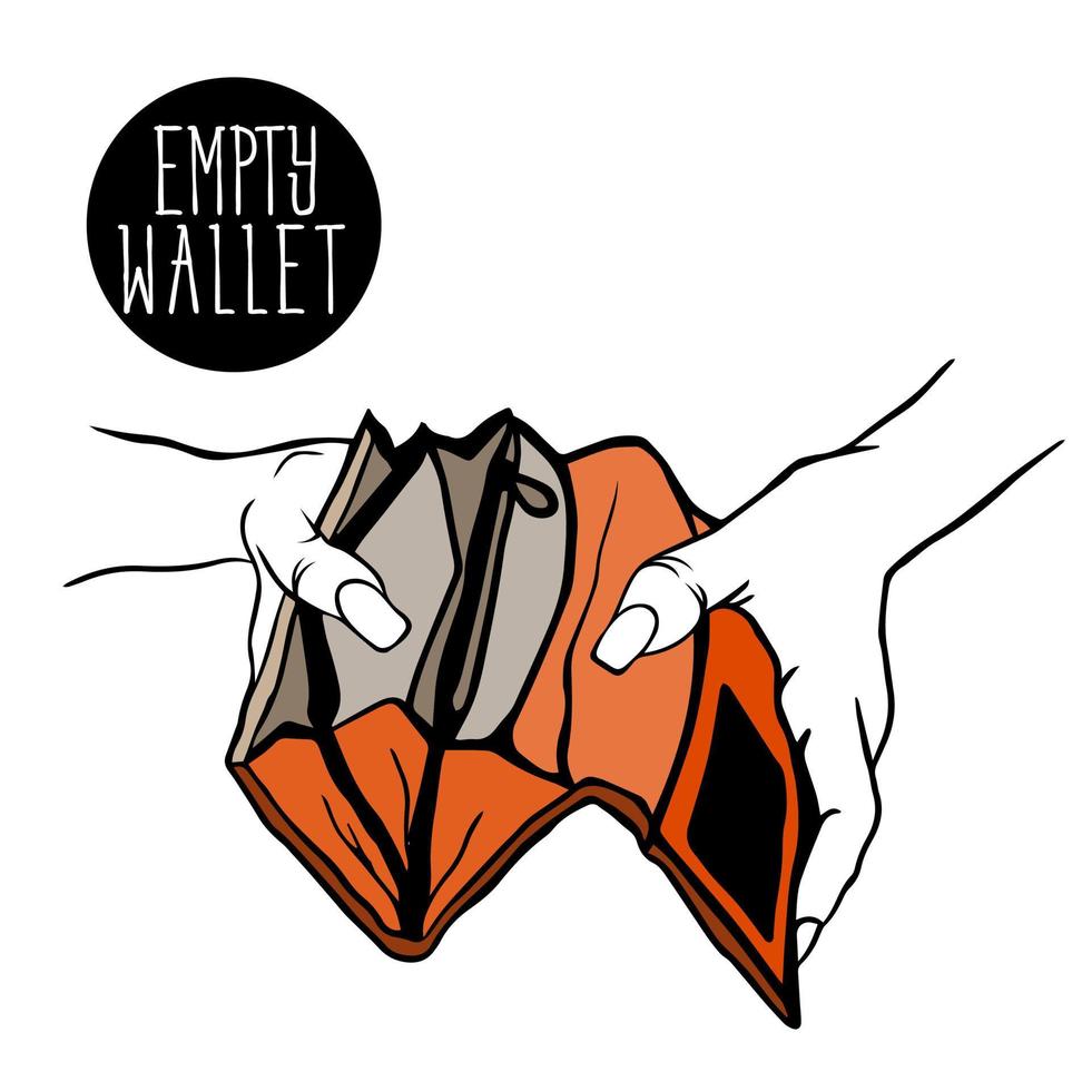 women's hands hold an empty wallet, purse. the global problem of poverty, financial problems and concept of business bankruptcy. No budget. unemployed. empty wallet icon. vector