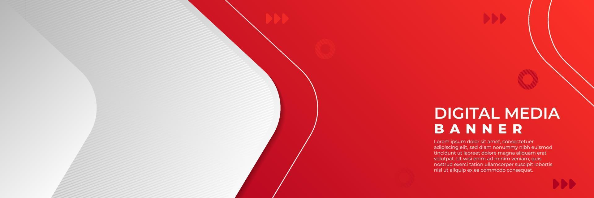 Abstract banner vector, red and white horizontal background, digital media banner with empty space vector