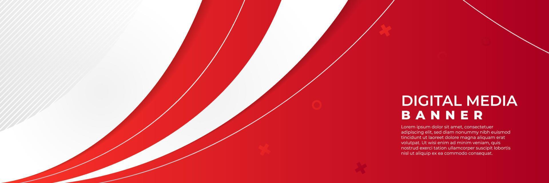 Abstract banner vector, red and white horizontal background, digital media banner with empty space vector