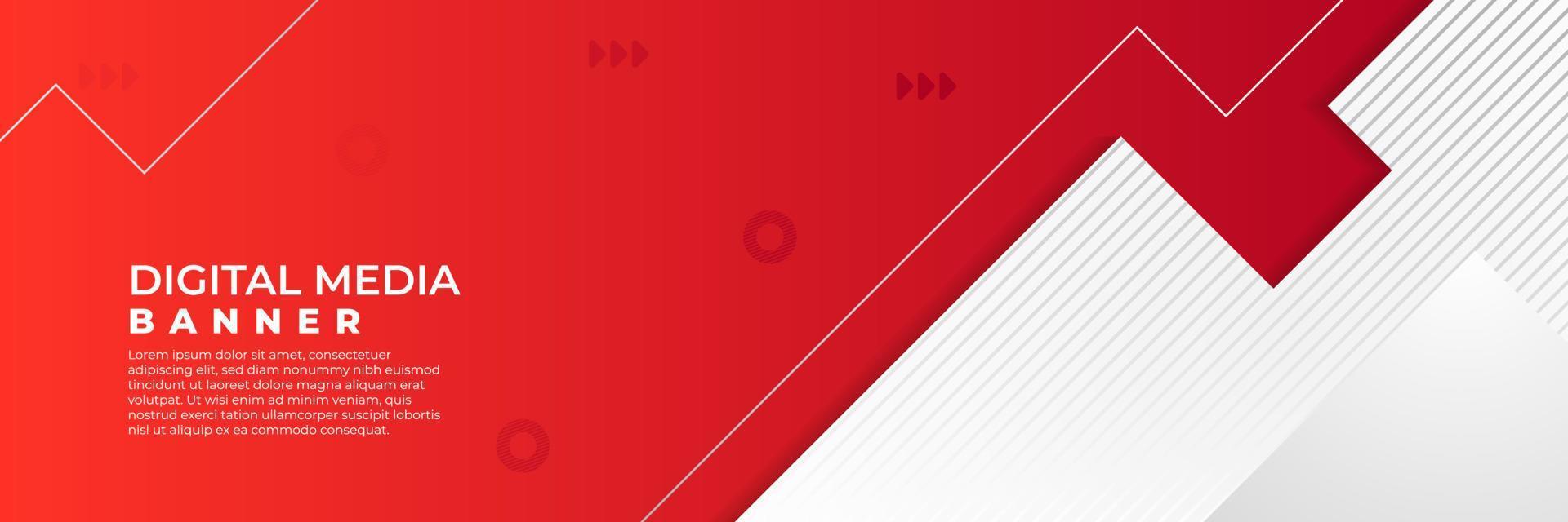 Abstract banner vector, red and white horizontal background, digital media banner with empty space vector