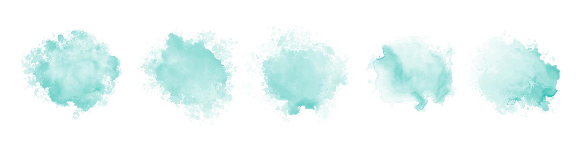 Set of abstract mint green watercolor water splash on a white background. Vector watercolour texture in mint color
