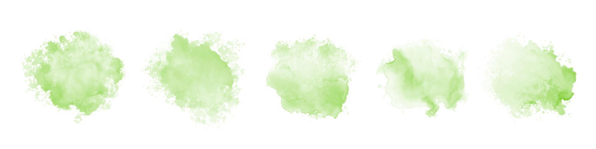 conjunto de salpicaduras de agua de acuarela verde abstracta sobre un fondo blanco. textura de acuarela vectorial en color de ensalada vector