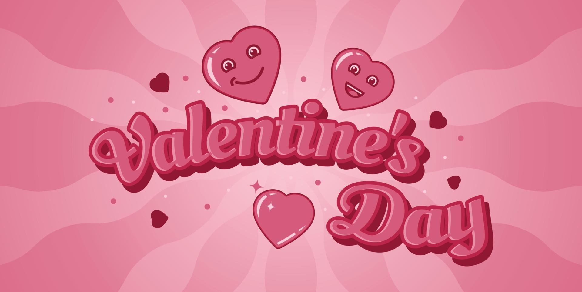 Valentines Day Typography With Hearts Cartoon Style vector