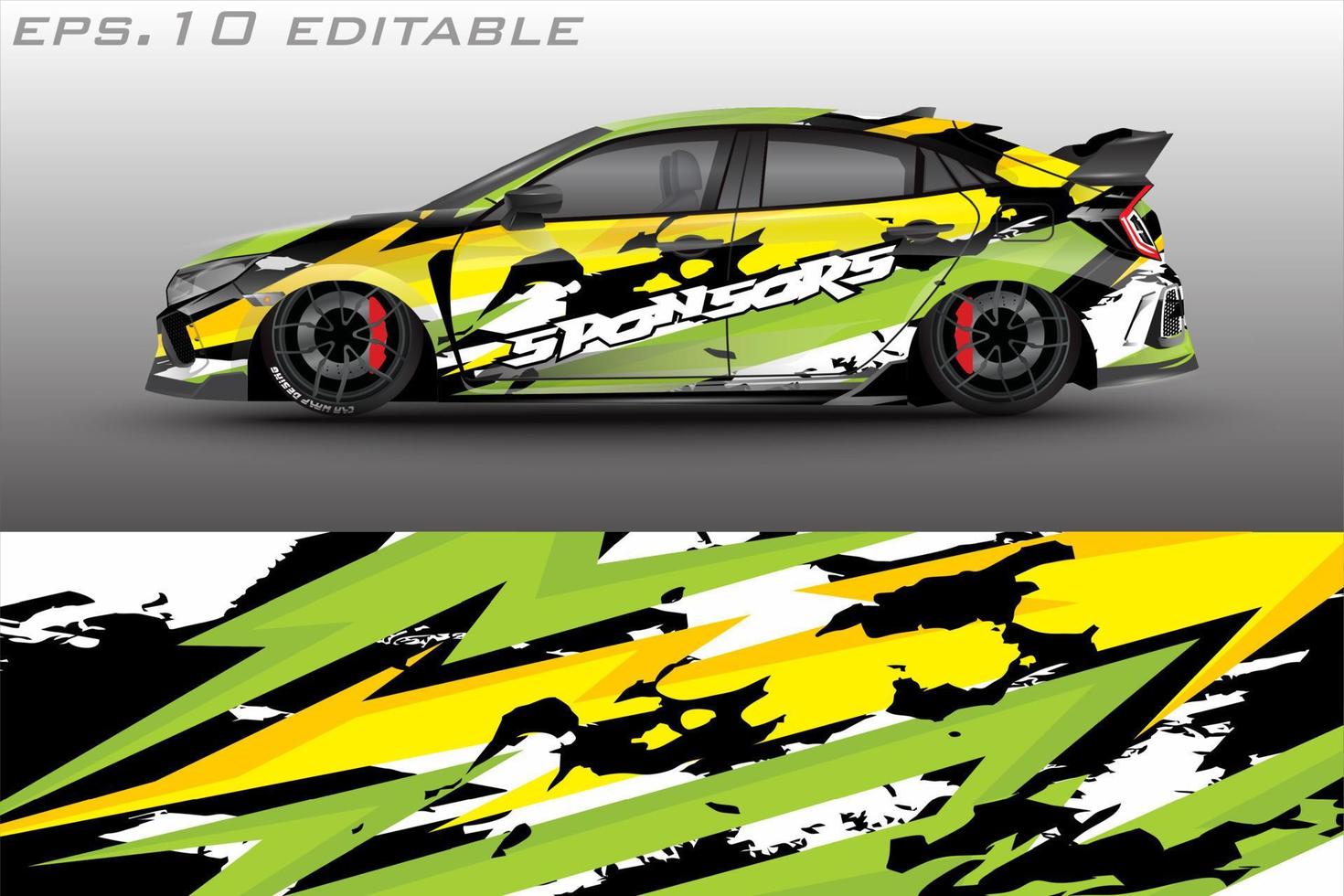 white background motif sports car livery design vector