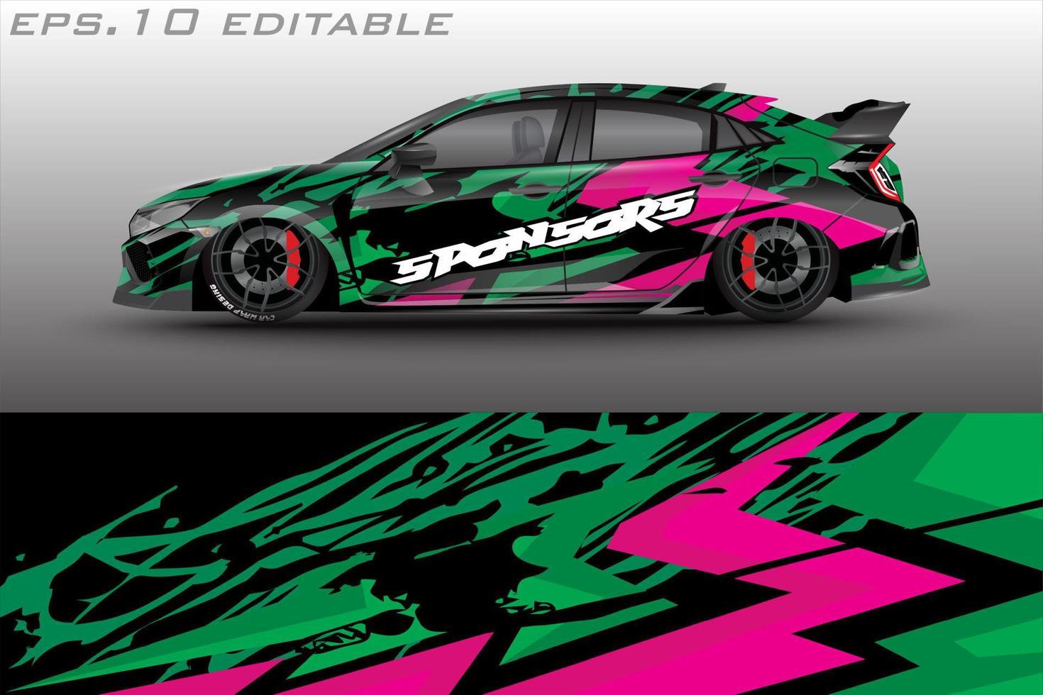 white background motif sports car livery design vector