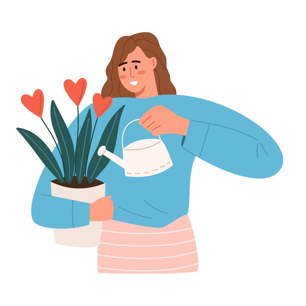 Woman growing plant with hearts vector