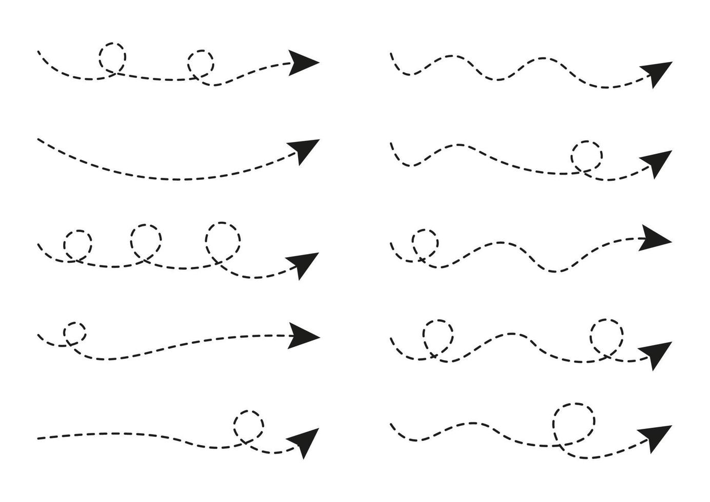 Set of Dashed Line Arrows, Dotted Line Arrow Collection vector