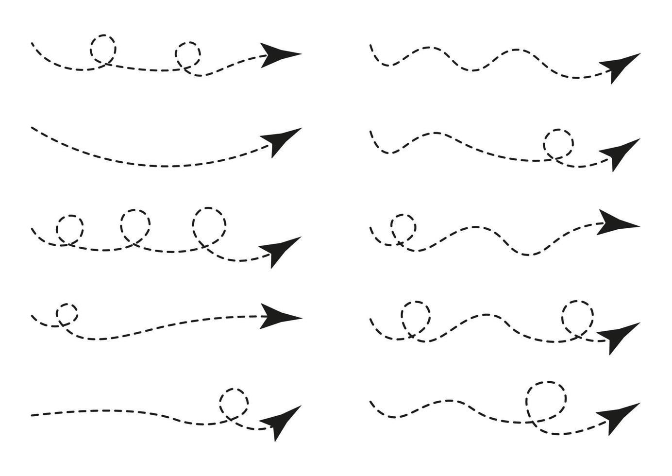 Set of Dashed Line Arrows, Dotted Line Arrow Collection vector