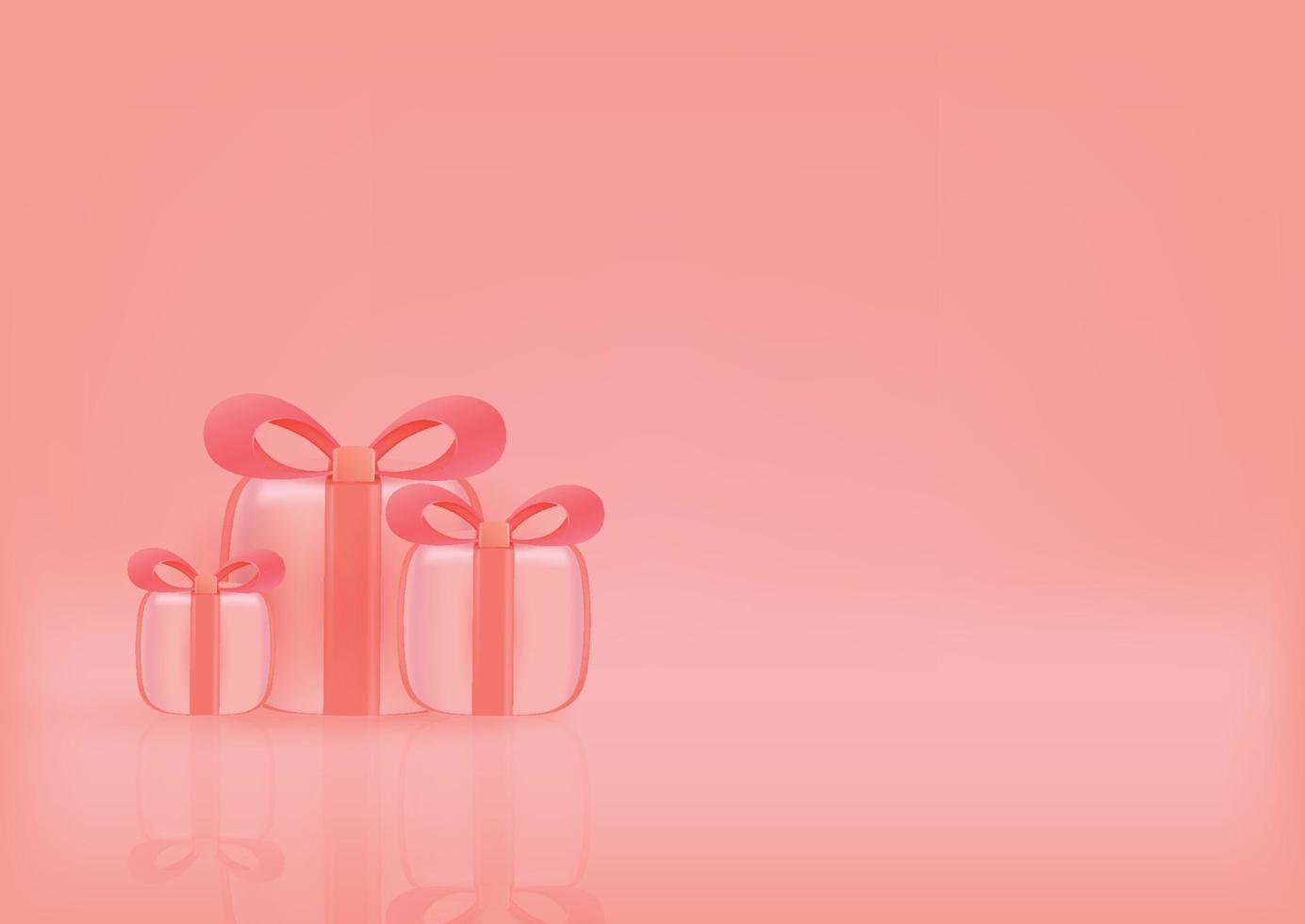 Holiday, present, celebration background with 3D isolated pink gift boxes vector