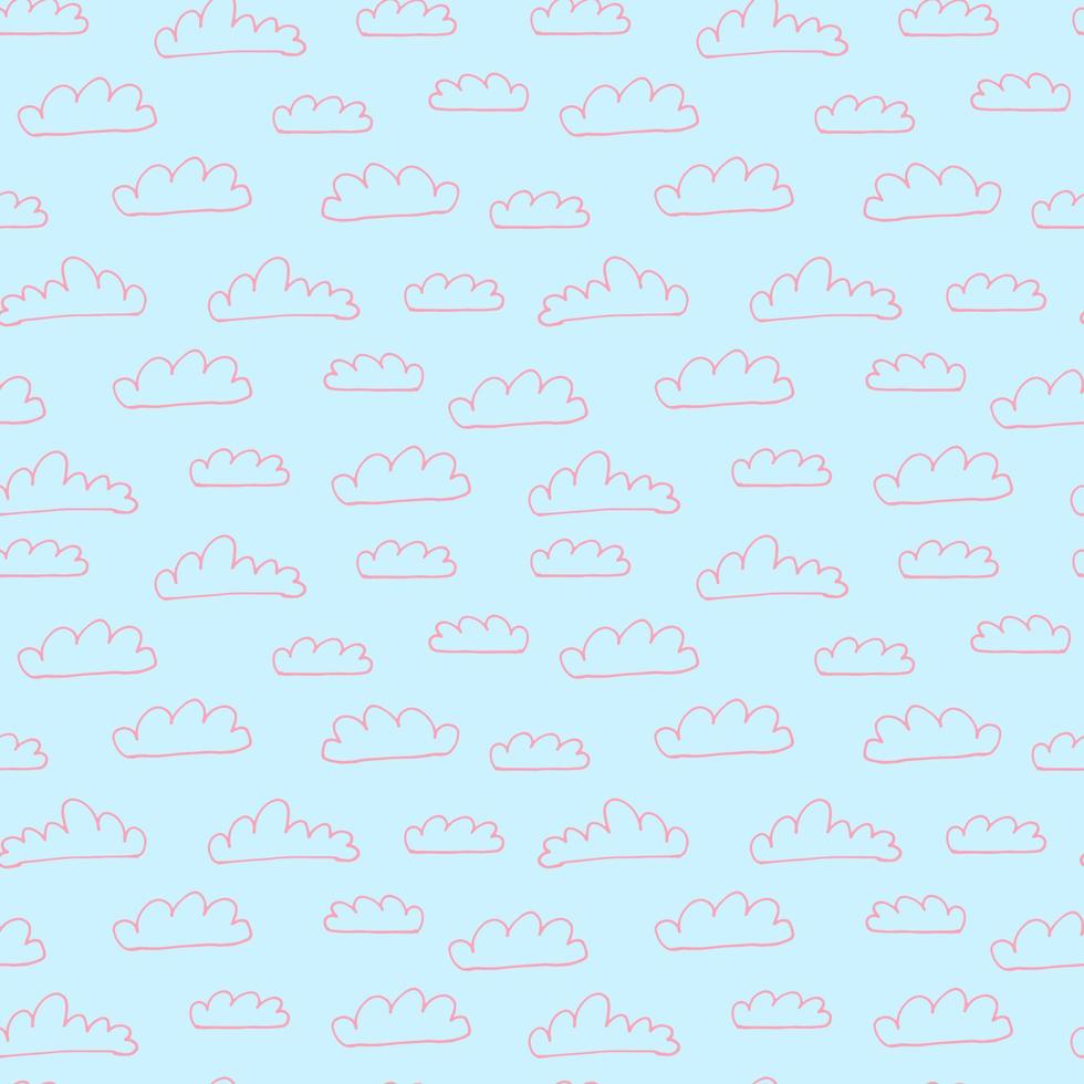 Cute clouds pattern. Doodle seamless pattern with cloud on white background. vector