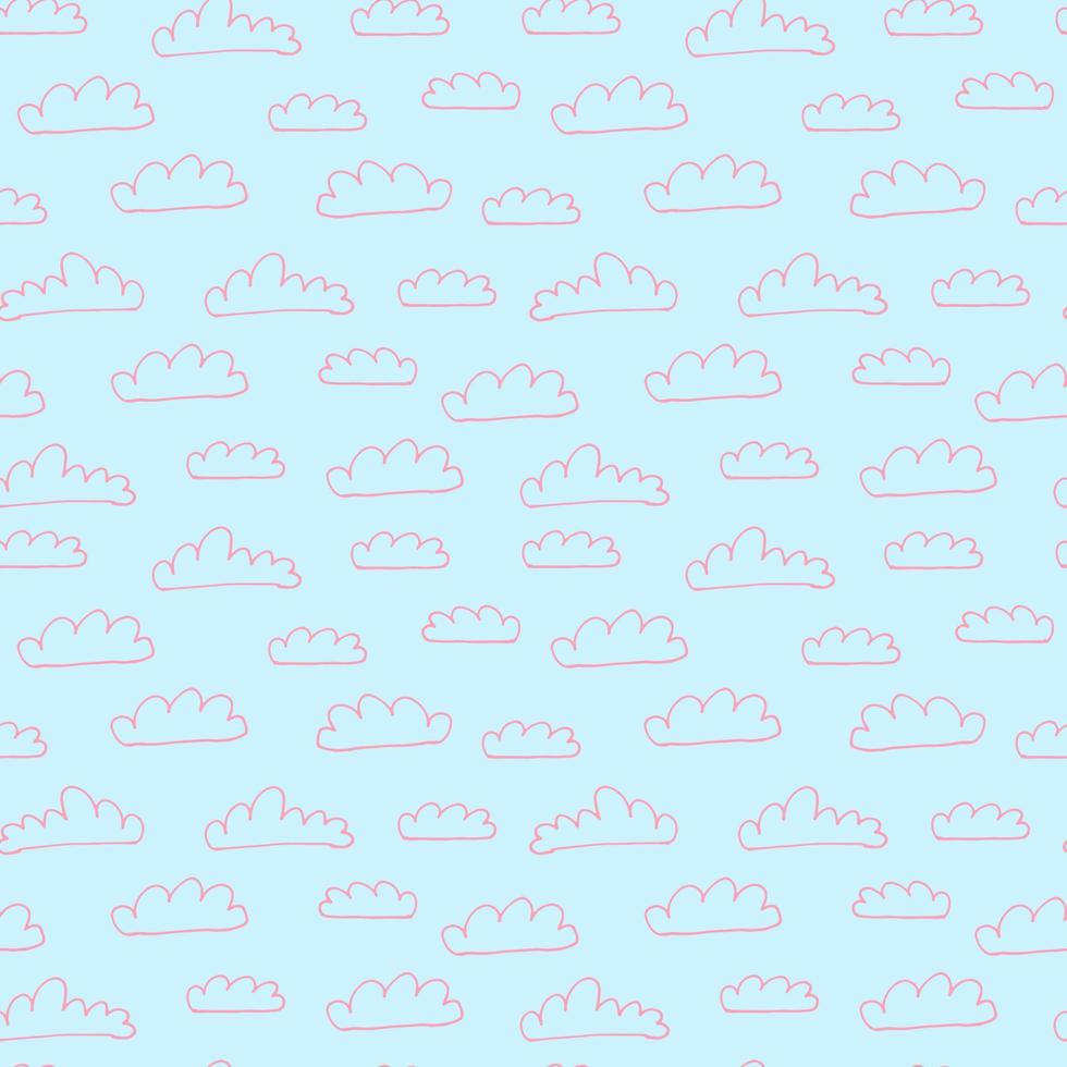 Cute clouds pattern. Doodle seamless pattern with cloud on white background. vector