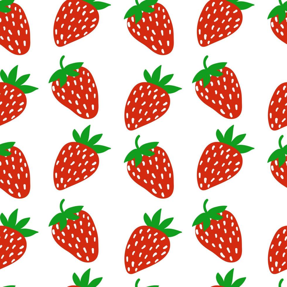 Vector strawberry seamless pattern. Cute doodle strawberry isolated on white background. Design for wrapping paper, textile, greeting card, home decor.