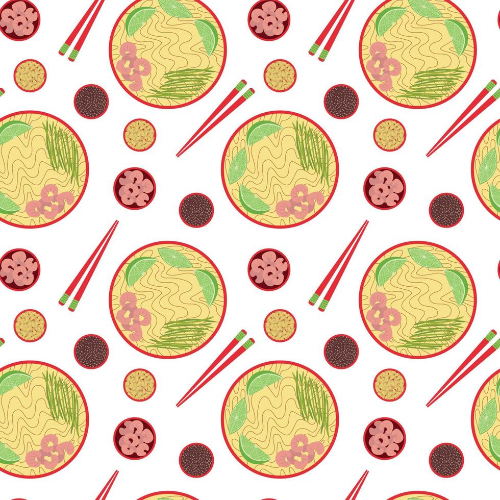Vector Pad Thai noodles seamless pattern. Asian food seamless pattern