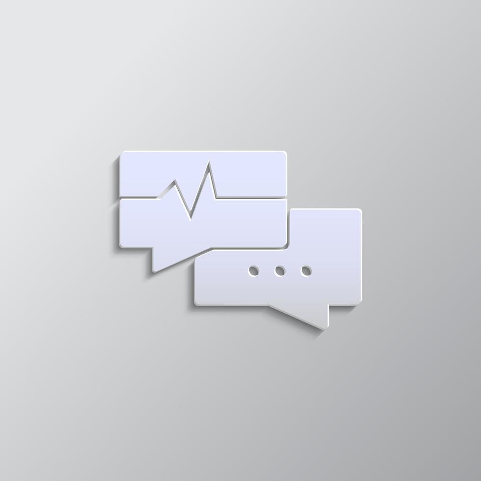 Debate, icon, cardiogram, talk, bubble paper style. Grey color vector background- Paper style vector icon
