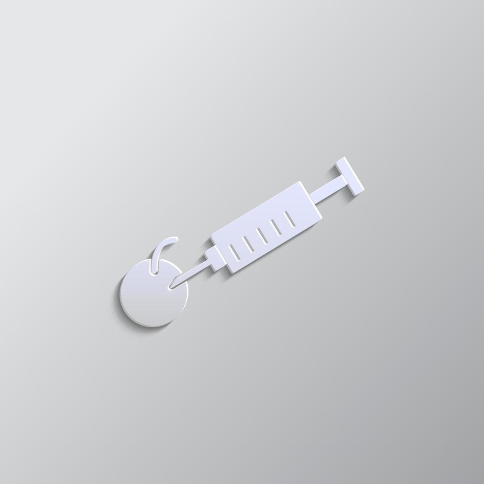syringe, apple, icon paper style. Grey color vector background- Paper style vector icon