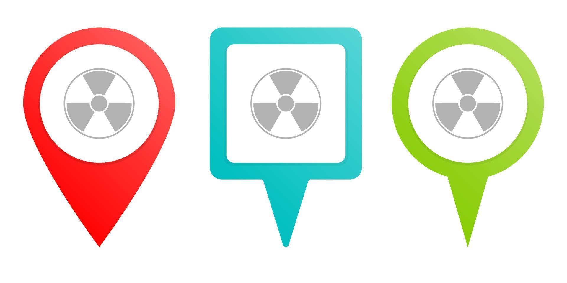 radiation. Multicolor pin vector icon, diferent type map and navigation point. on white background