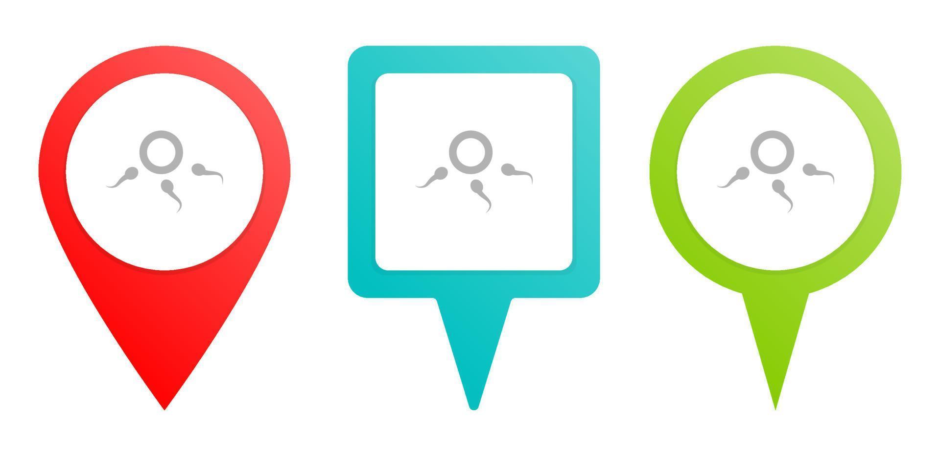 sperm. Multicolor pin vector icon, diferent type map and navigation point. on white background