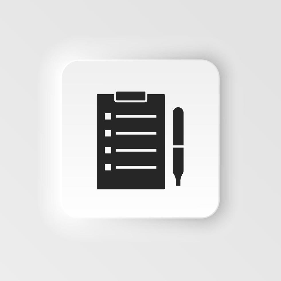 Clipboard, biology, pen. Bioengineering neumorphic style vector icon. Biotechnology for health, researching. Molecular biology, biomedical and molecular engineering Neumorphism, neumorphic style icon