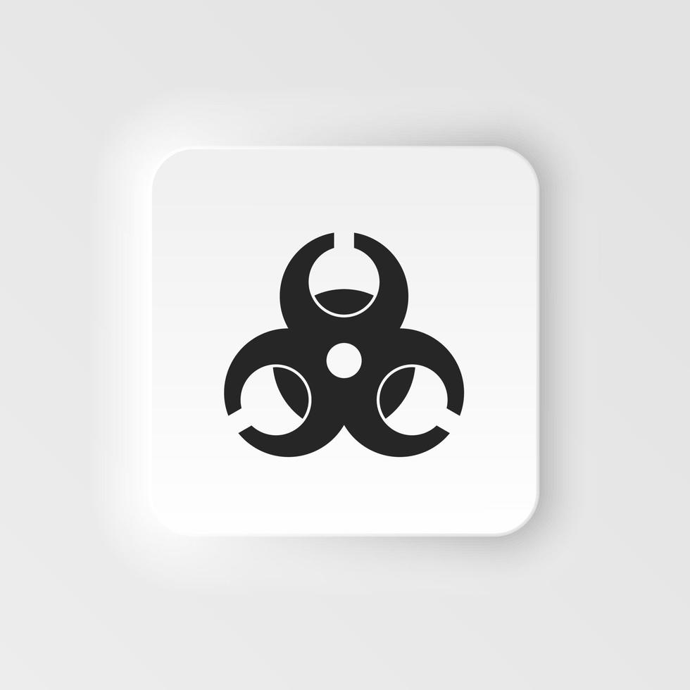 Hazard, biology. Bioengineering neumorphic style vector icon. Biotechnology for health, researching. Molecular biology, biomedical and molecular engineering Neumorphism, neumorphic style icon