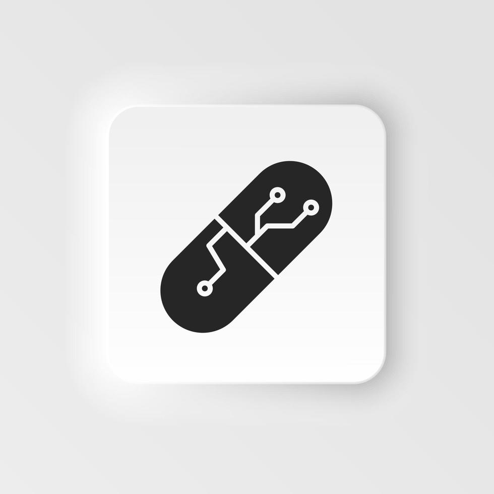 Drugs, smart. Bioengineering neumorphic style vector icon. Biotechnology for health, researching. Molecular biology, biomedical and molecular engineering Neumorphism, neumorphic style icon