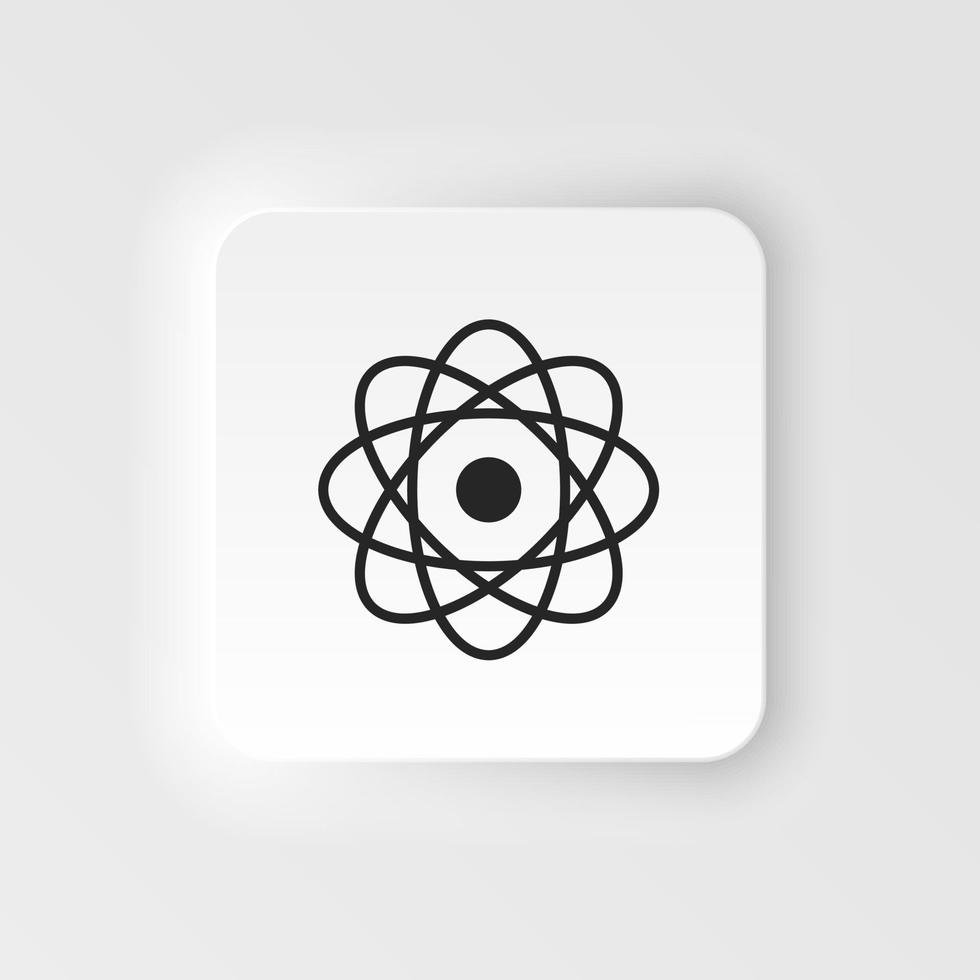 Atoms. Bioengineering neumorphic style vector icon. Biotechnology for health, researching. Molecular biology, biomedical and molecular engineering Neumorphism, neumorphic style icon