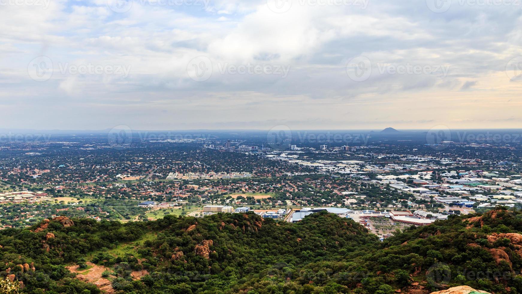 Aerial view of rapidly sprawling Gaborone city spread out over the