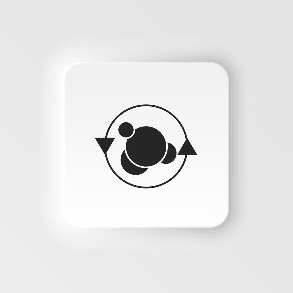 Gene, science, atom. Bioengineering neumorphic style vector icon. Biotechnology for health, researching. Molecular biology, biomedical and molecular engineering Neumorphism, neumorphic style icon