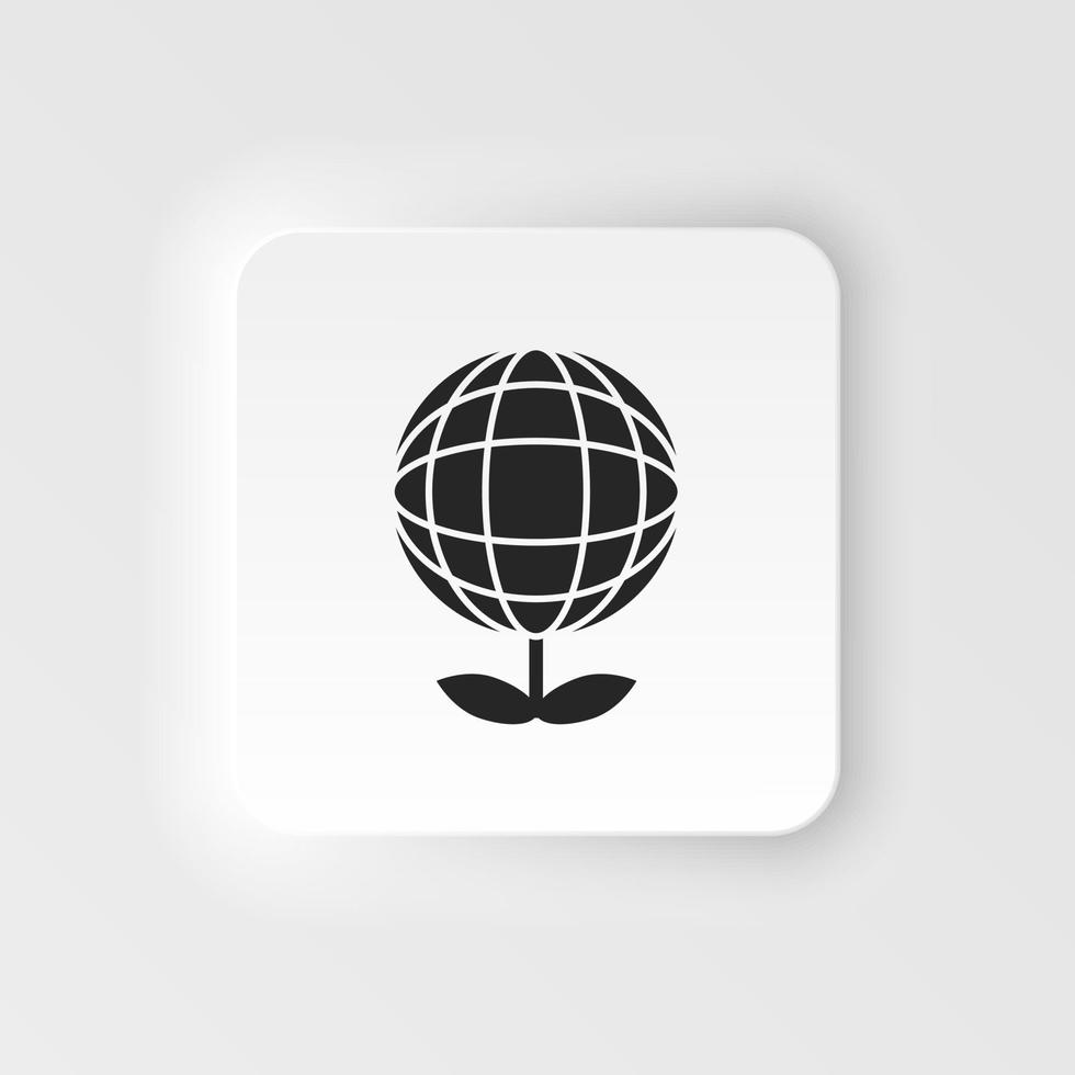 Ecology, globe, plant. Bioengineering neumorphic style vector icon. Biotechnology for health, researching. Molecular biology, biomedical and molecular engineering Neumorphism, neumorphic style icon