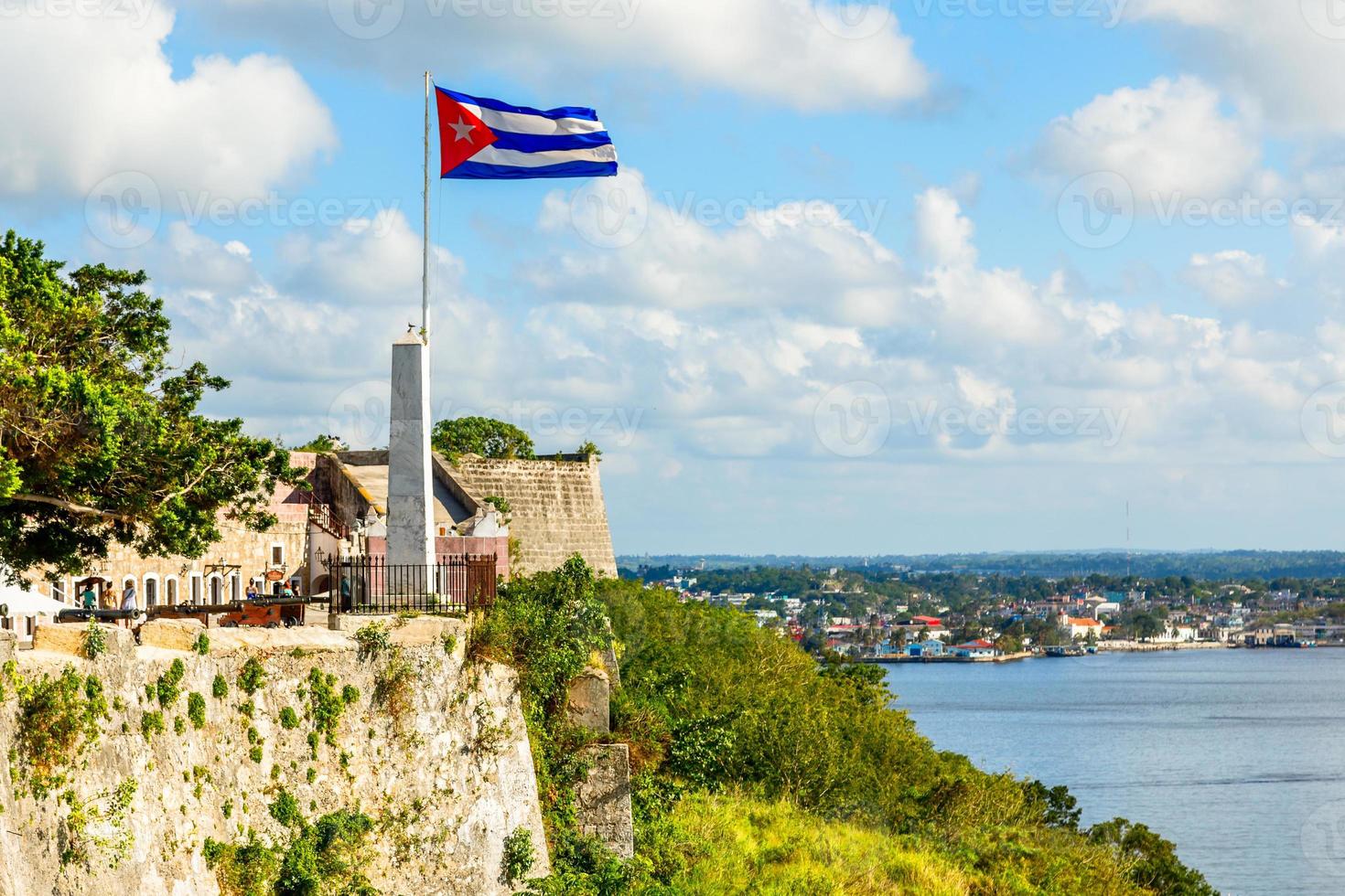 El Morro spanish fortress with lighthouse, cannons and cuban flag in th  foreground, with sea in the background, Havana, Cuba 18835008 Stock Photo  at Vecteezy