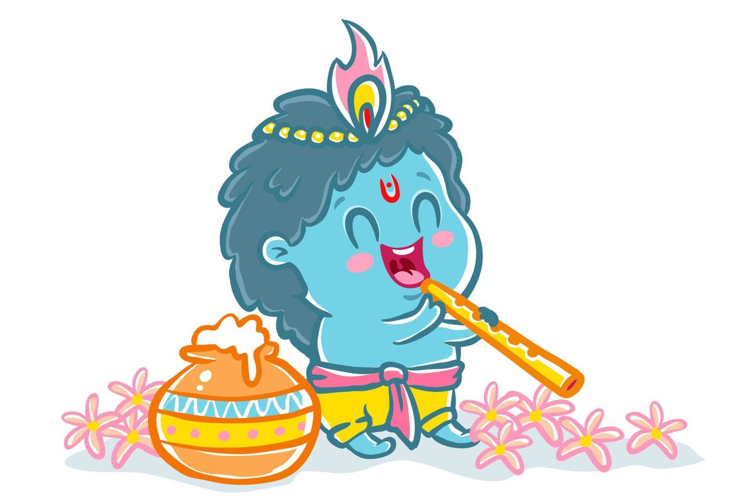 Little Krishna in kawaii style. vector