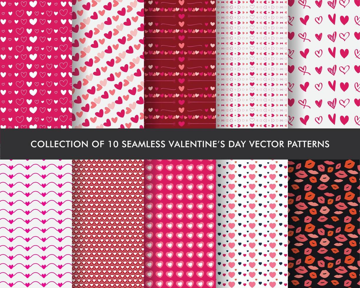 Collection of Heart and sweet pink Seamless Patterns for valentines day, wallpaper, pattern fills. Fashion valentine day ornament, Vector illustration
