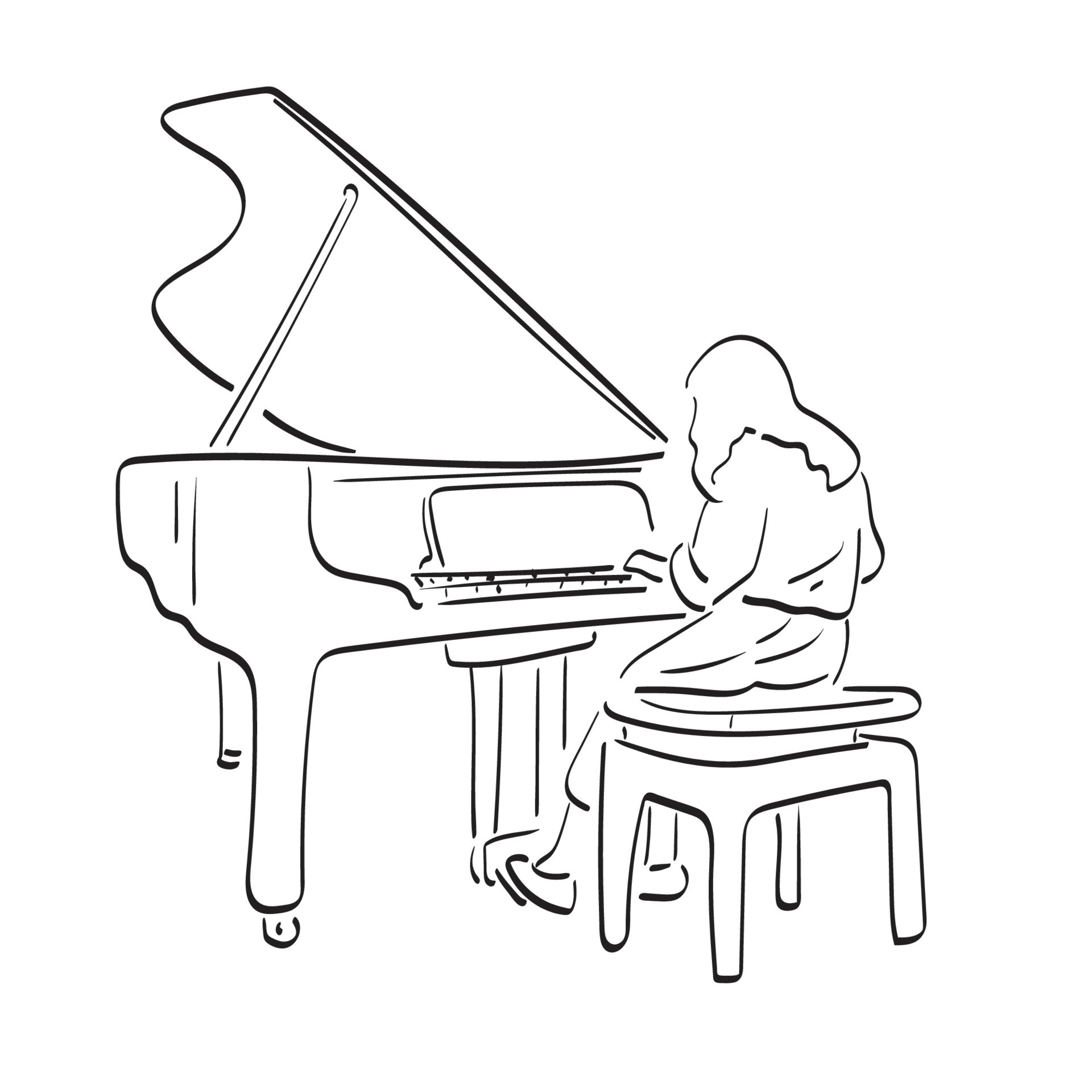 woman playing grand piano illustration vector hand drawn isolated on