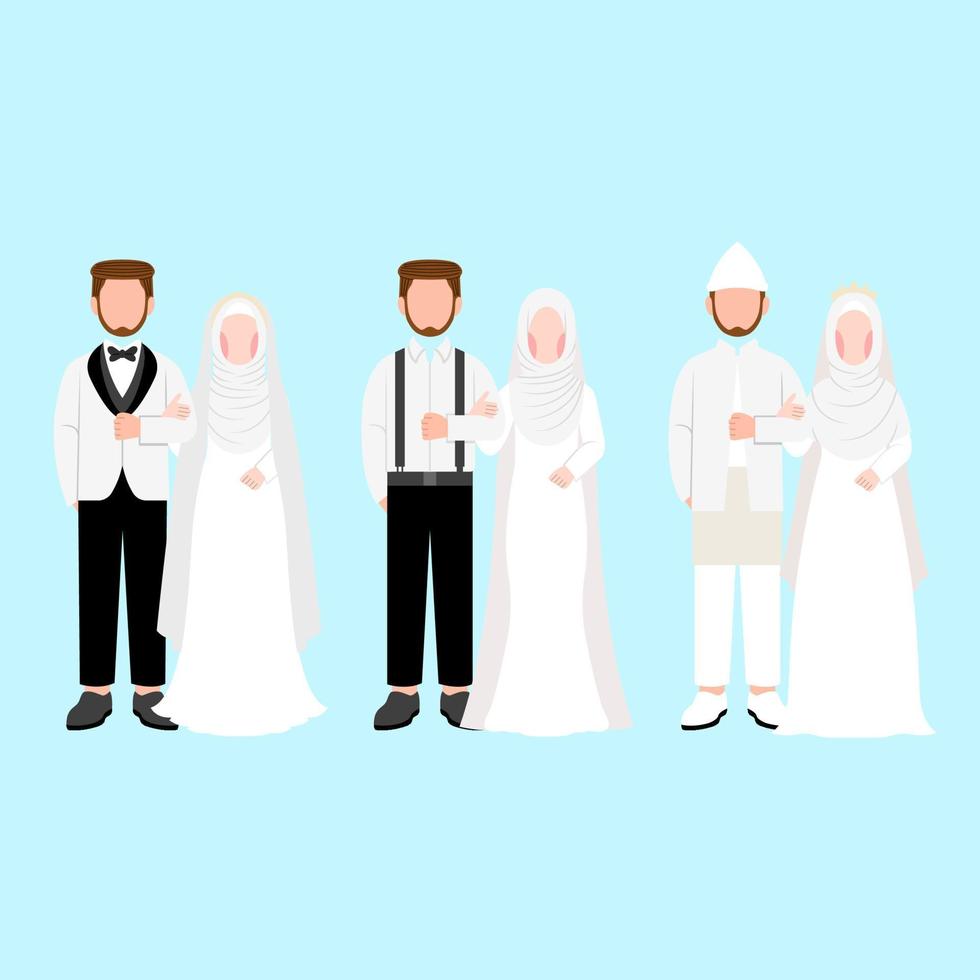 conjunto de personajes de pareja de bodas musulmanas vector