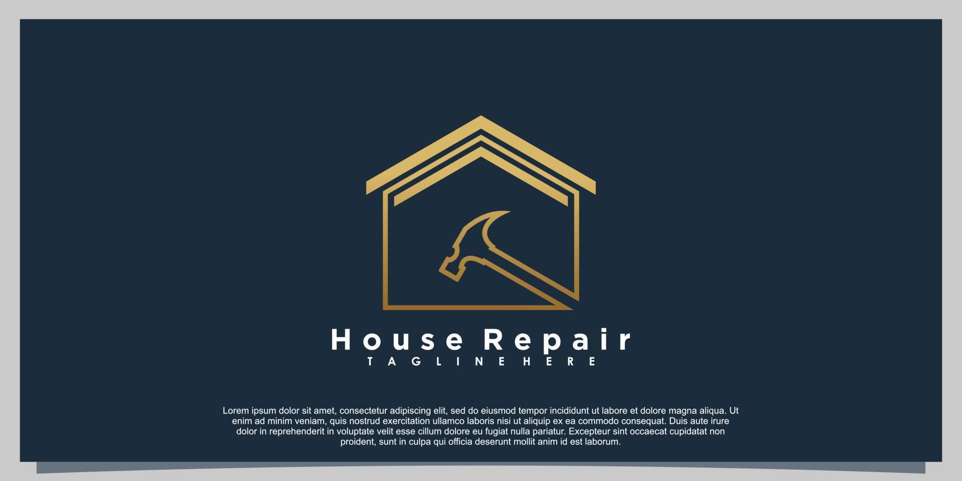 house repair logo design with hammer icon creative concept vector