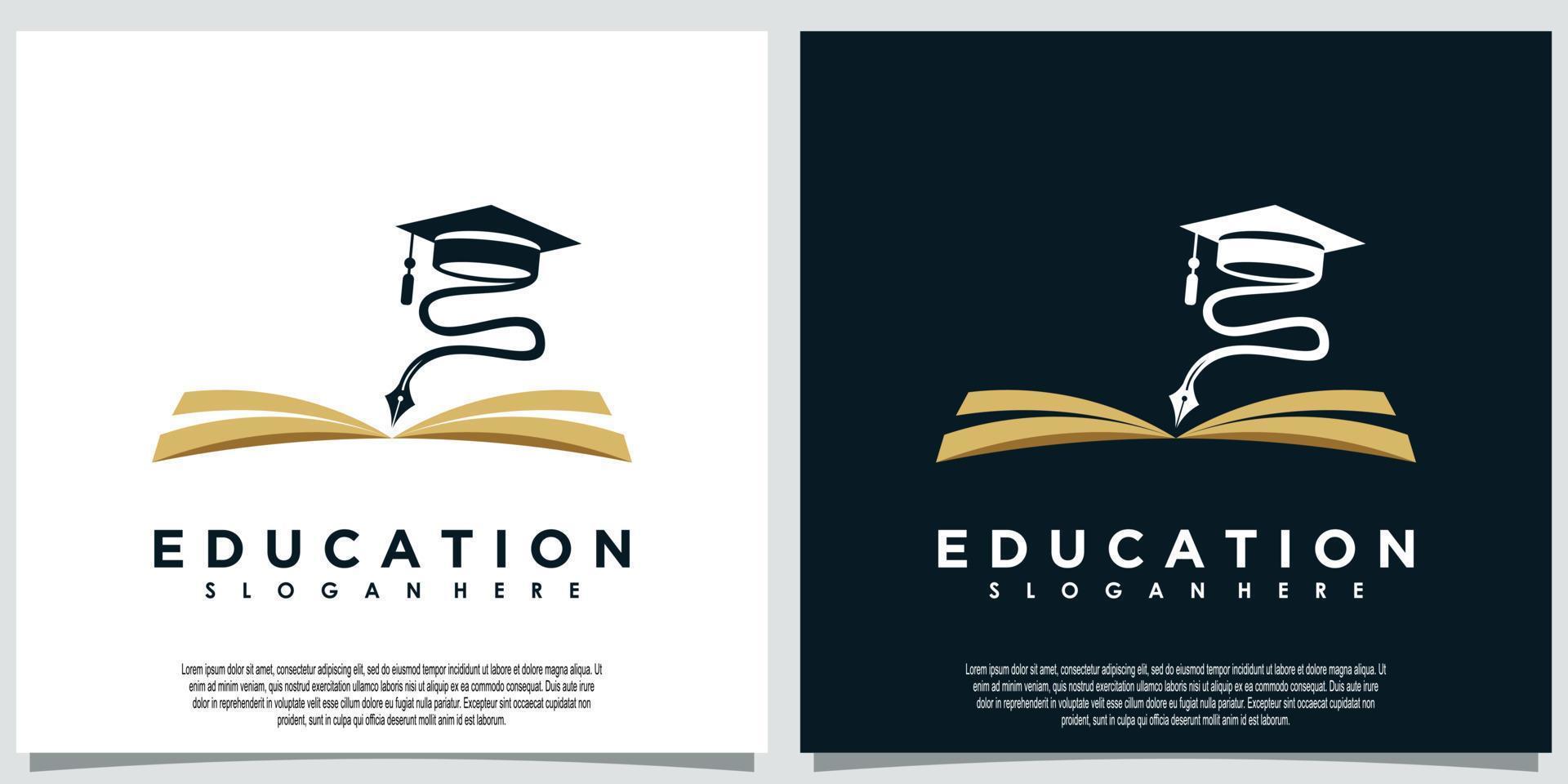 plantilla de logotipo de educación con libro y pluma vector