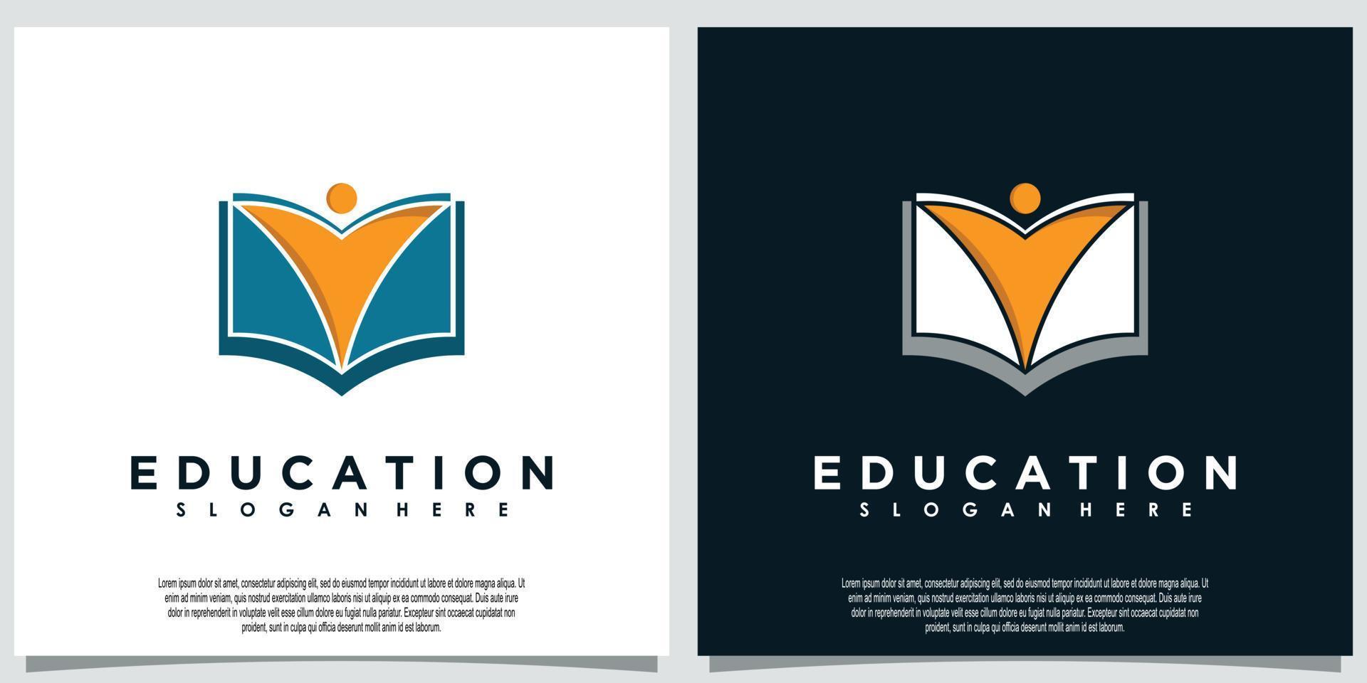 plantilla de logotipo de educación con libro y pluma vector