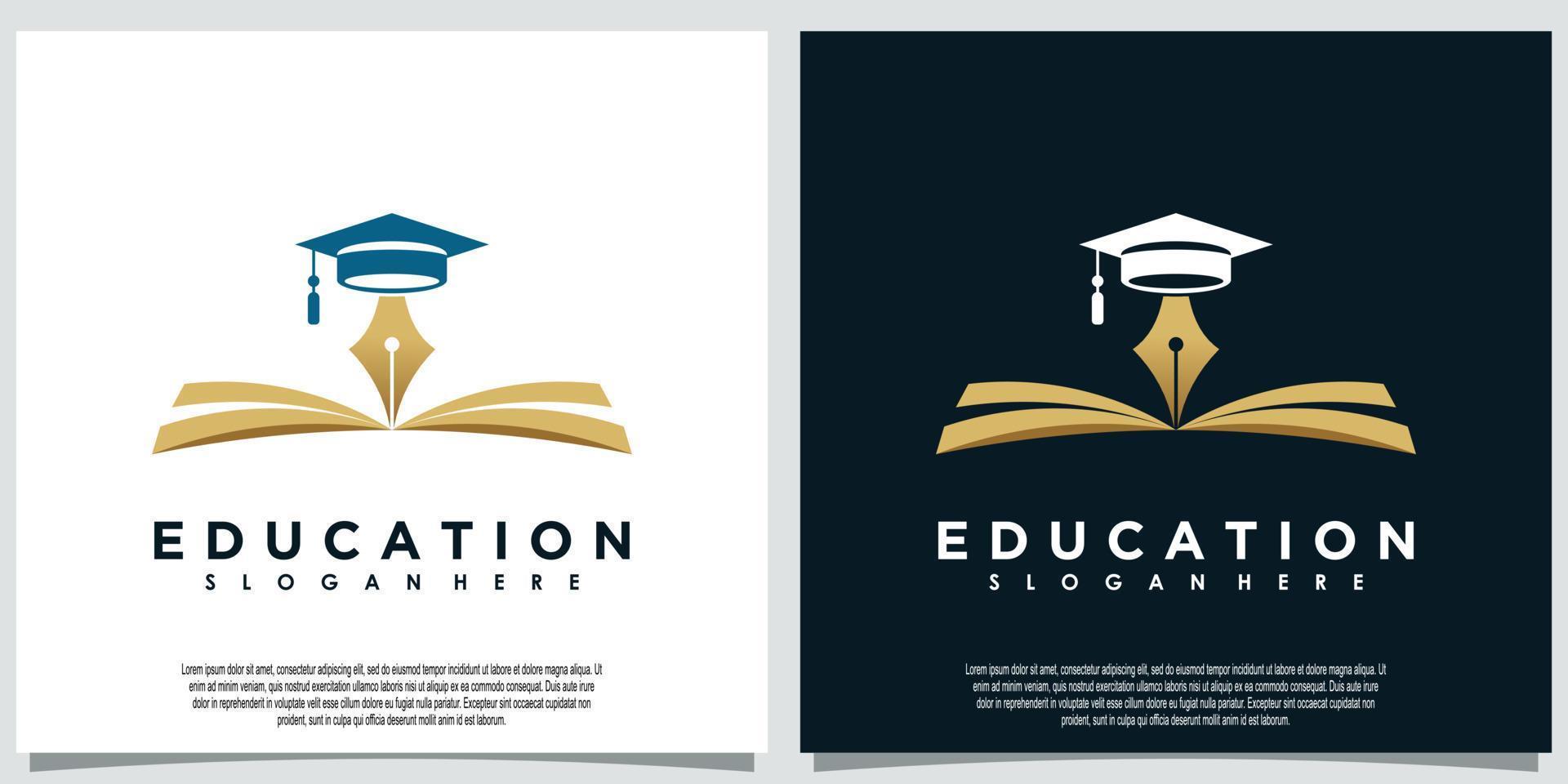 plantilla de logotipo de educación con libro y pluma vector