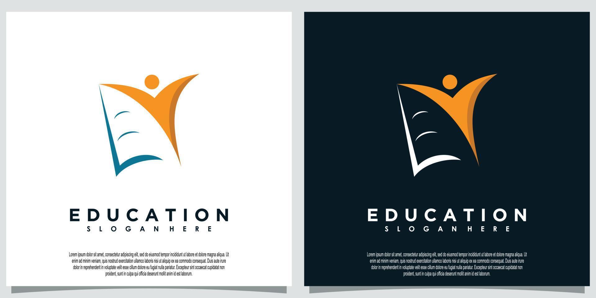 plantilla de logotipo de educación con libro y pluma vector