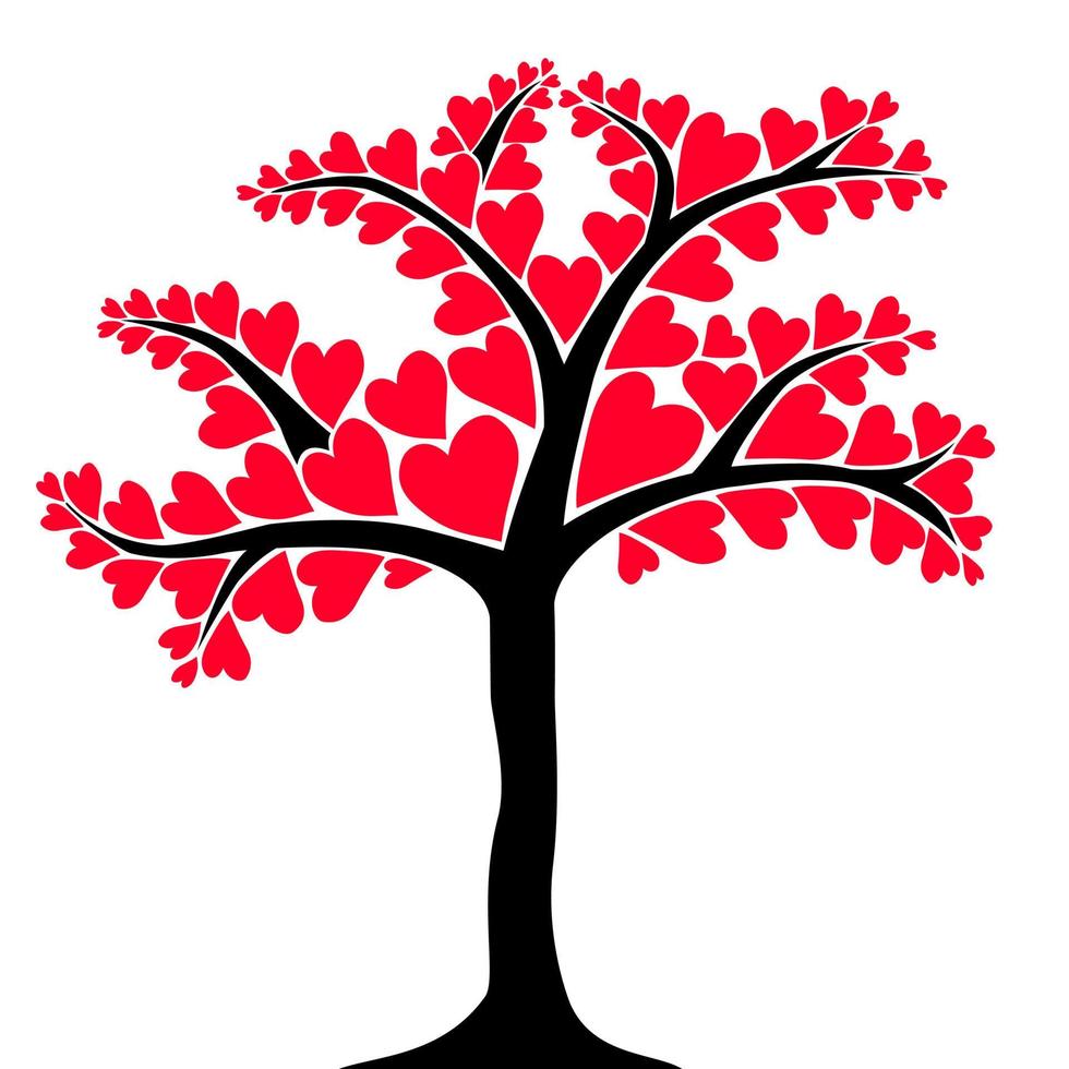 hermoso árbol con corazones rojos como hojas vector