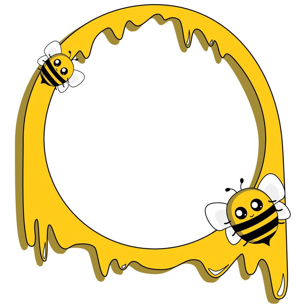 Honey frame with small bees vector