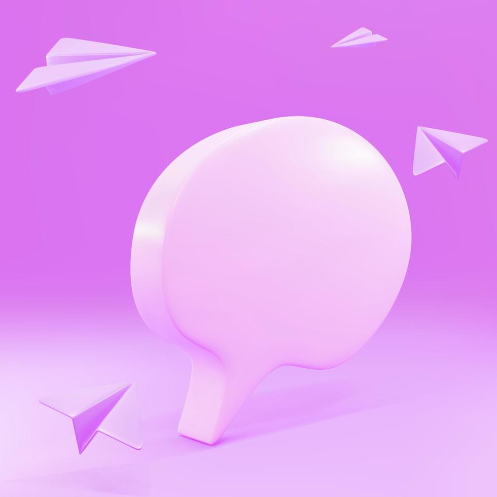 Mensaje de burbuja de voz rosa 3d y planos rosas sobre fondo rosa. ilustración vectorial vector
