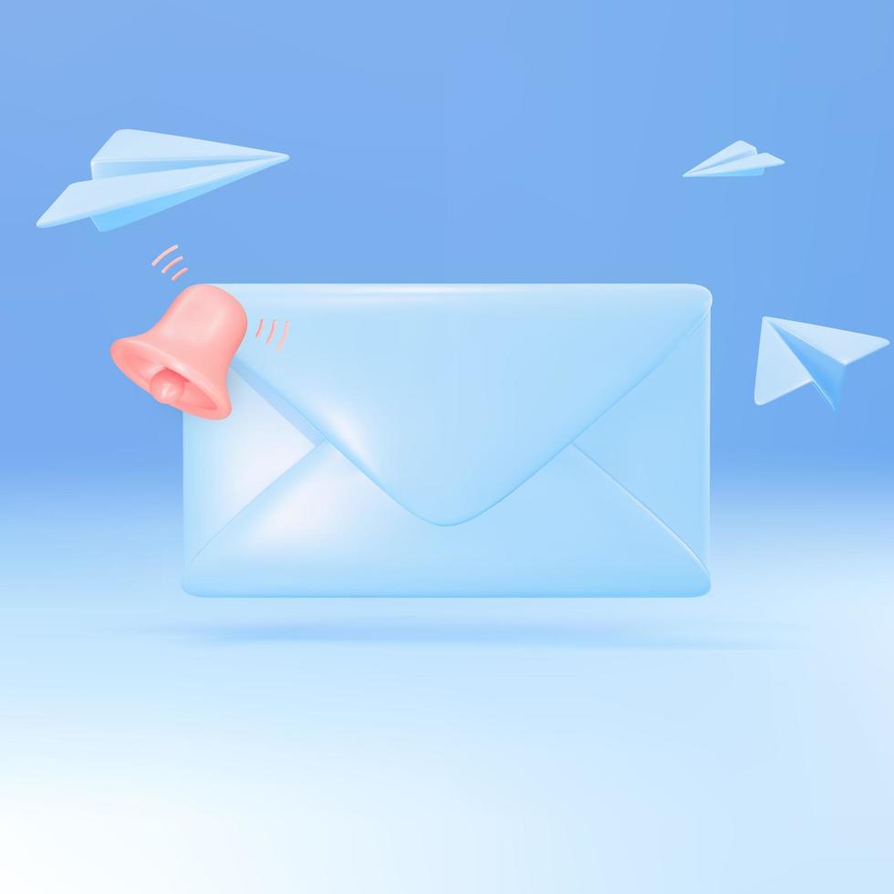 3D Letter with bell Business illustration. Realistic elements for banner template. Vector illustration.